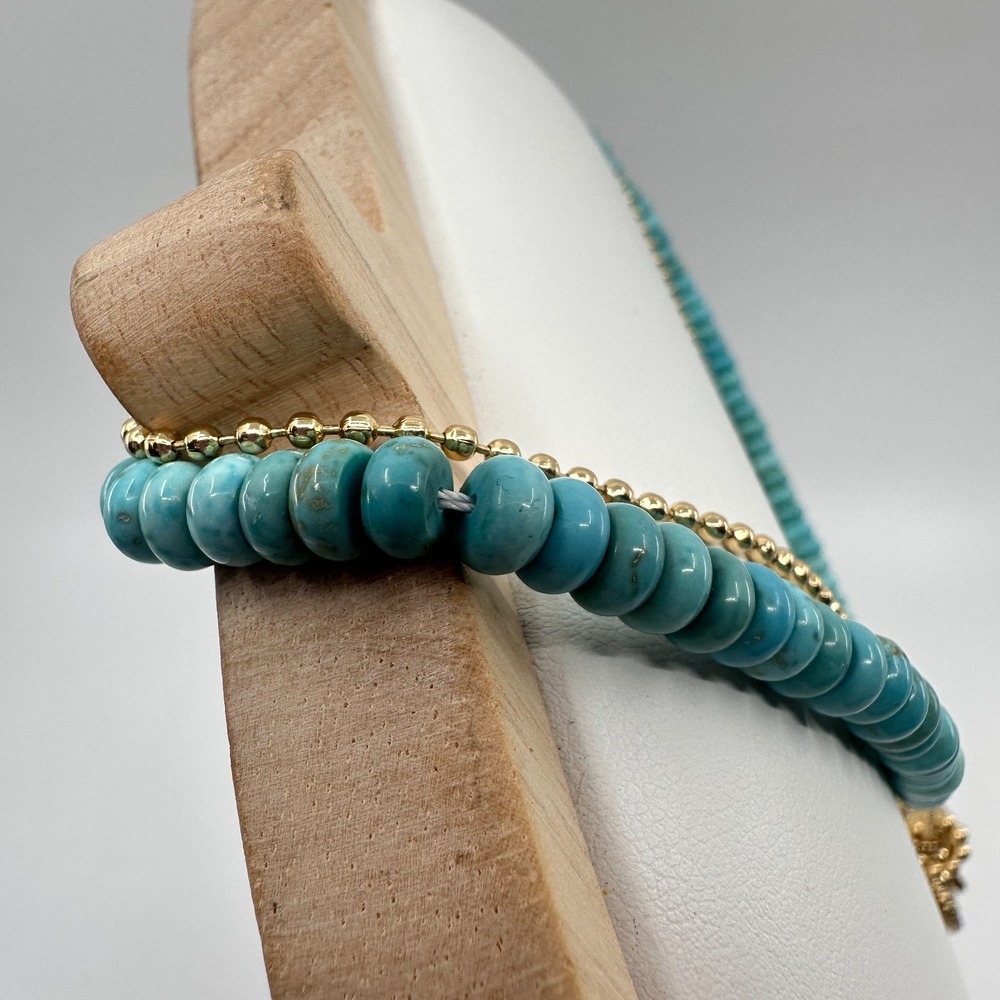 Turquoise & Gold Tone Beaded Evil Eye Layered Necklace Rhinestone Bohemian Gift - Picture 15 of 17